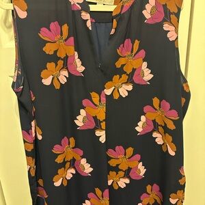 Loft: Floral Sleeveless Top - Navy, Pink, Orange